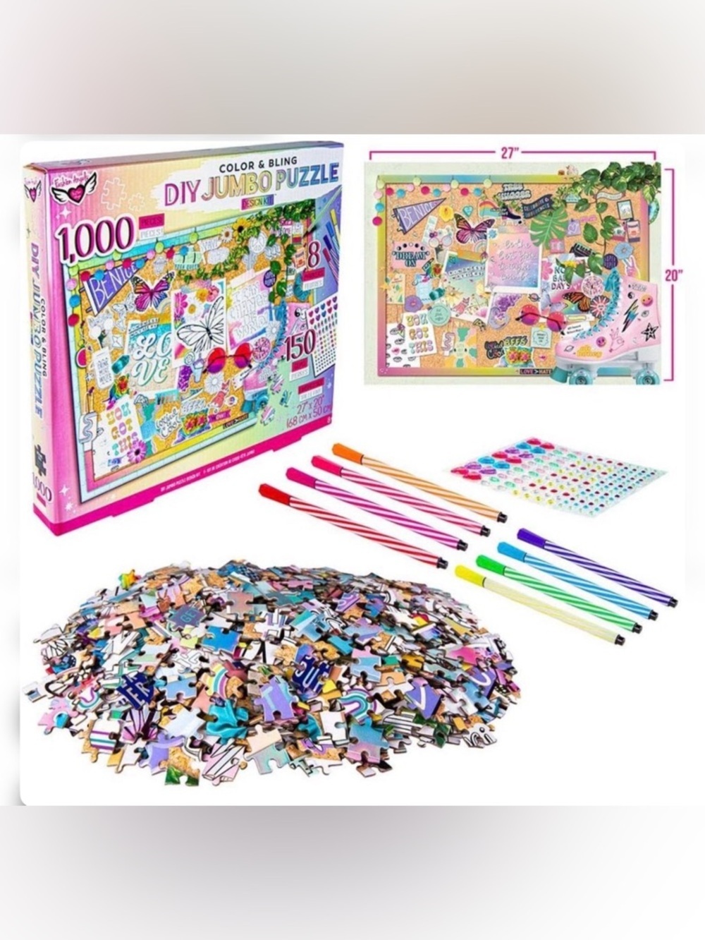 Fashion Angels Color & Bling DIY Jumbo Puzzle Design Kit 1000 Pcs Gems & Markers